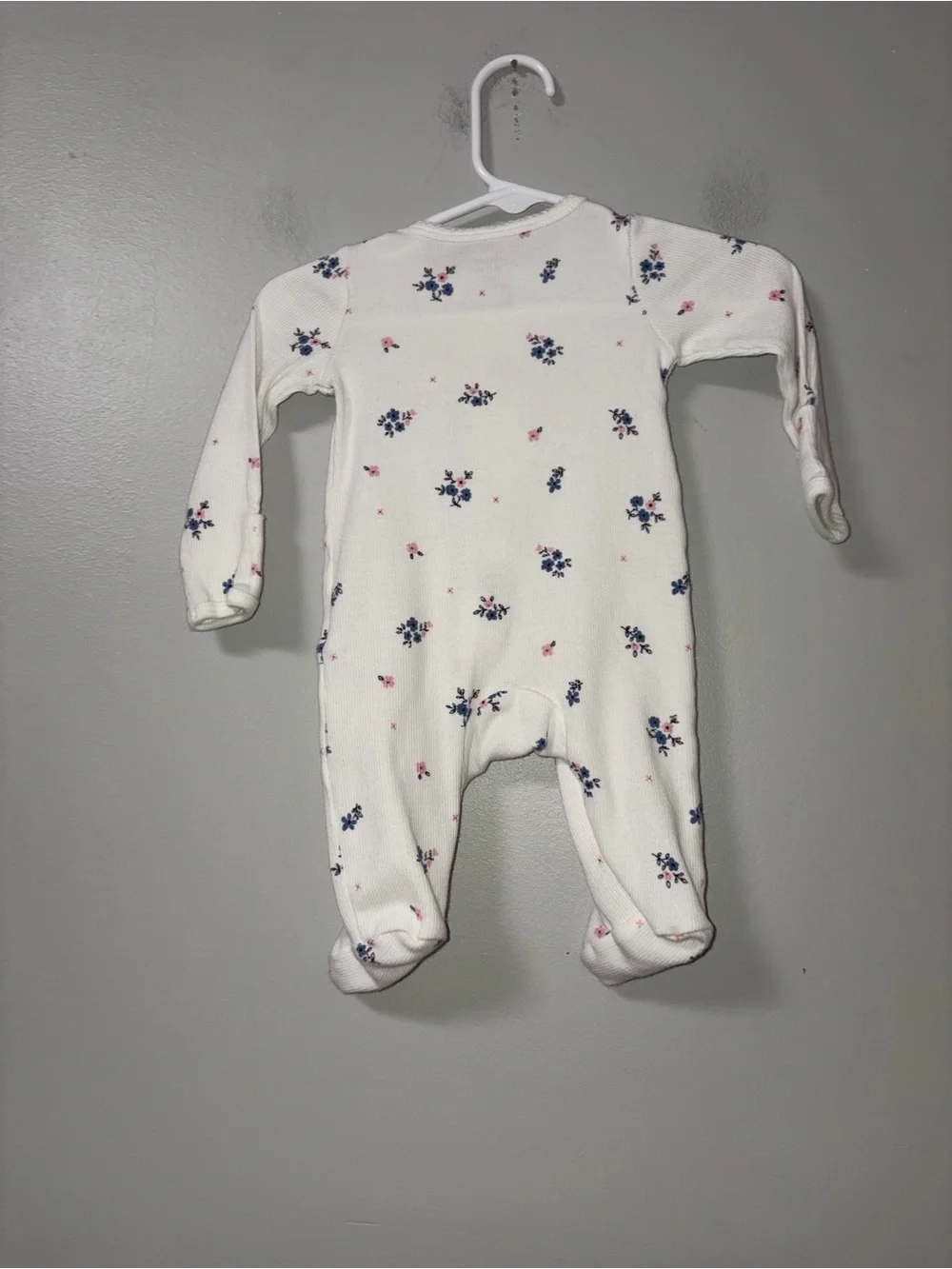 Carters White Navy & Pink Floral Ribbed Zip Footie Sleeper Girls Newborn